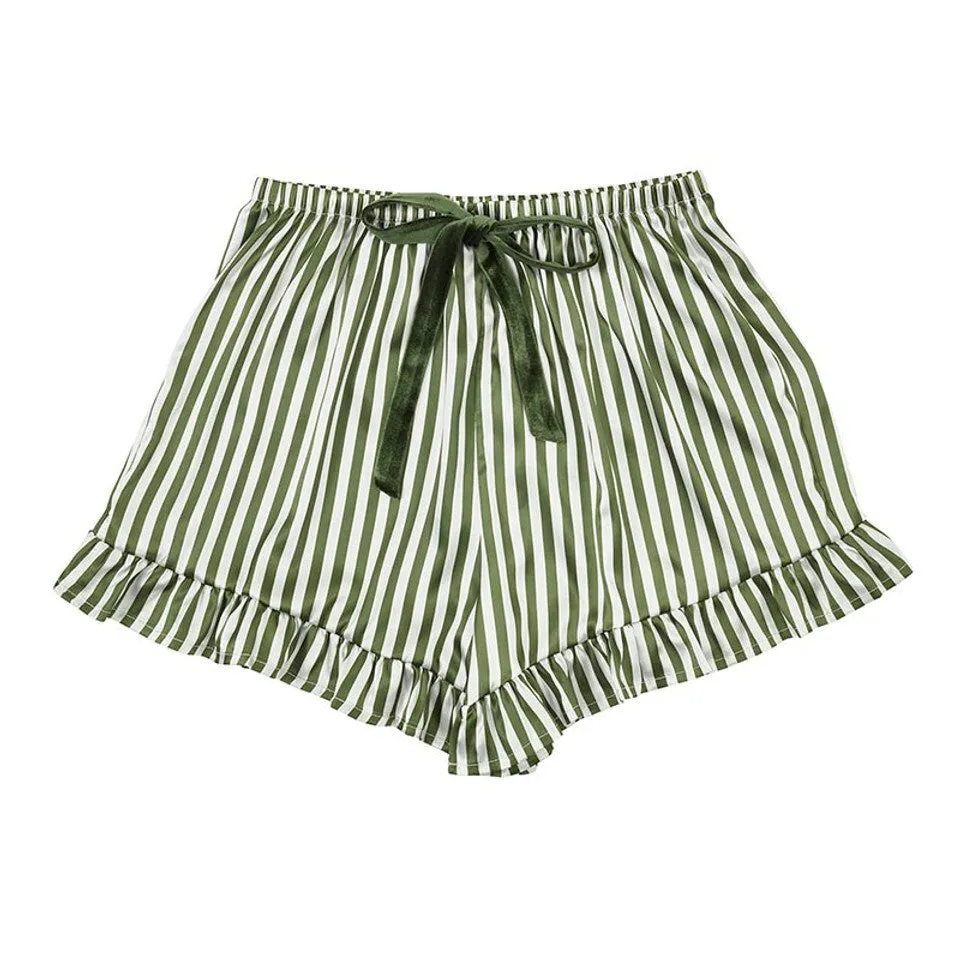 Cropped PJ Set   Velvet Ties - Green Stripe