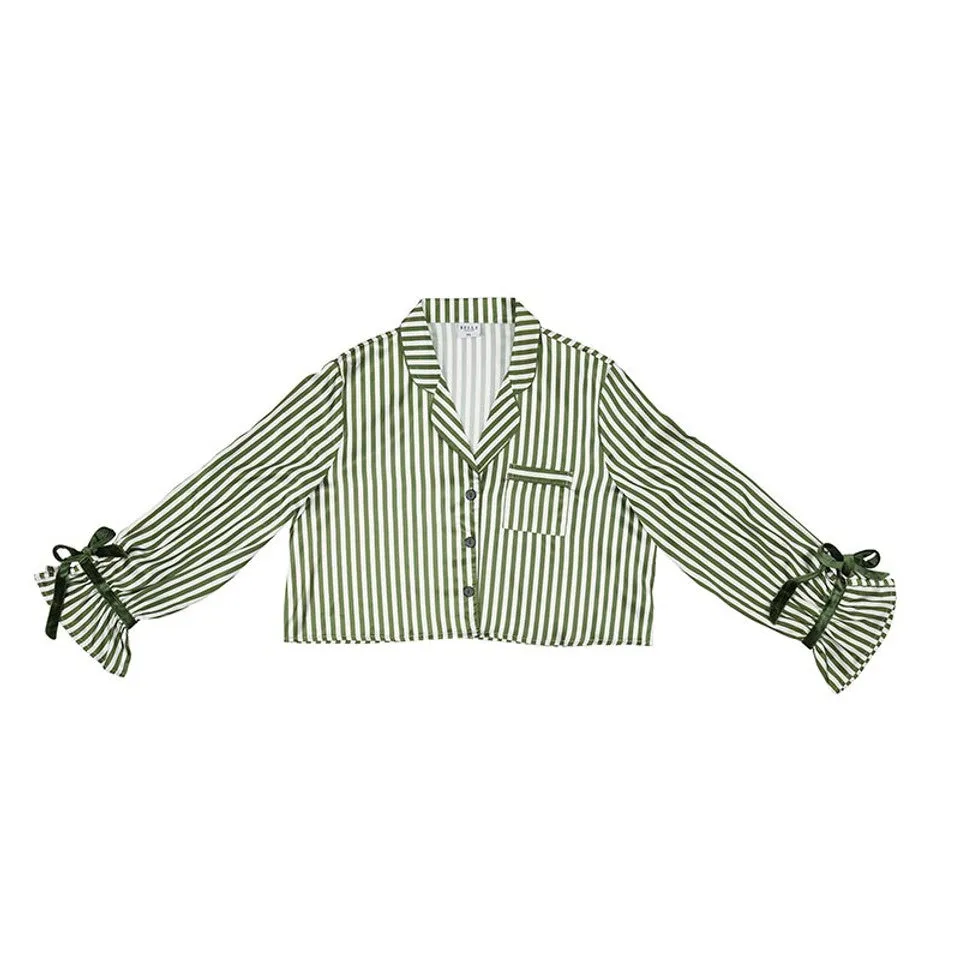 Cropped PJ Set   Velvet Ties - Green Stripe