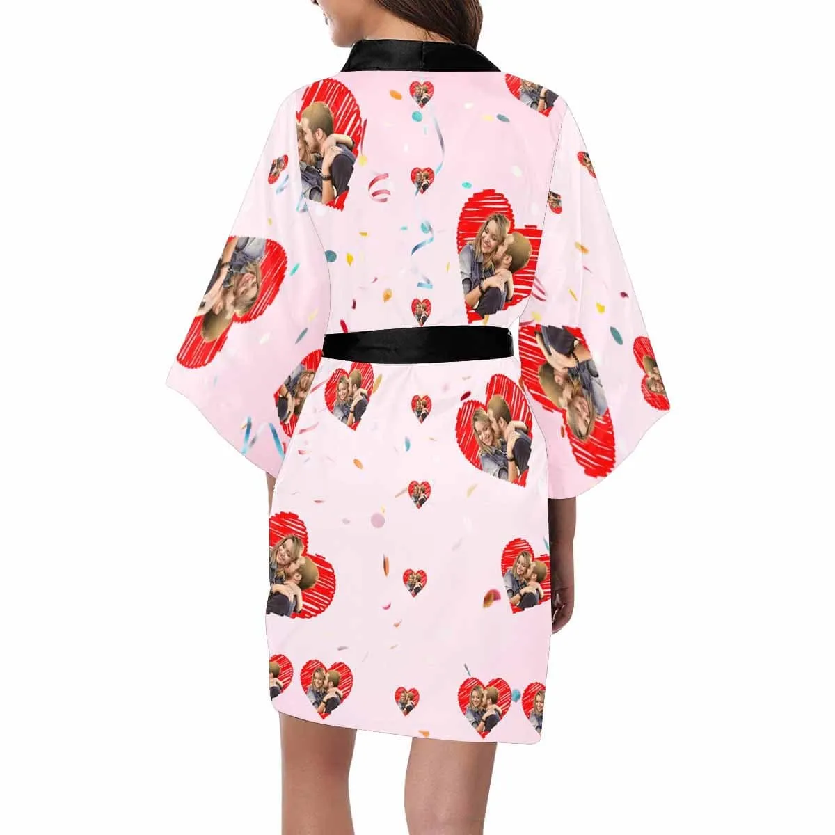 Custom Couple Face Love Heart Women's Short Pajamas Personalized Photo Pajamas Kimono Robe