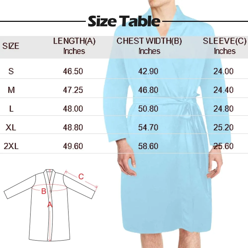 Custom Face Long Sleeve Belted Night Robe for Women Men Blue Personalized Pajama Kimono Robe