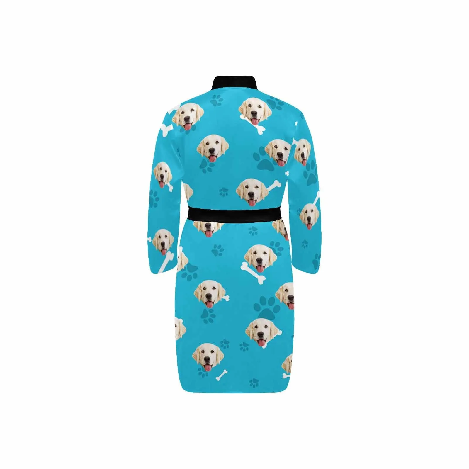 Custom Face Long Sleeve Belted Night Robe for Women Men Blue Personalized Pajama Kimono Robe