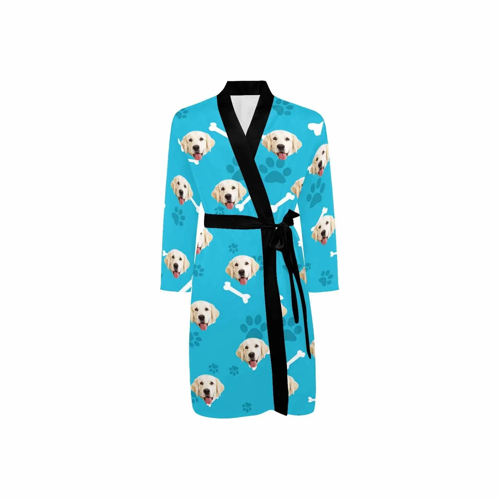 Custom Face Long Sleeve Belted Night Robe for Women Men Blue Personalized Pajama Kimono Robe