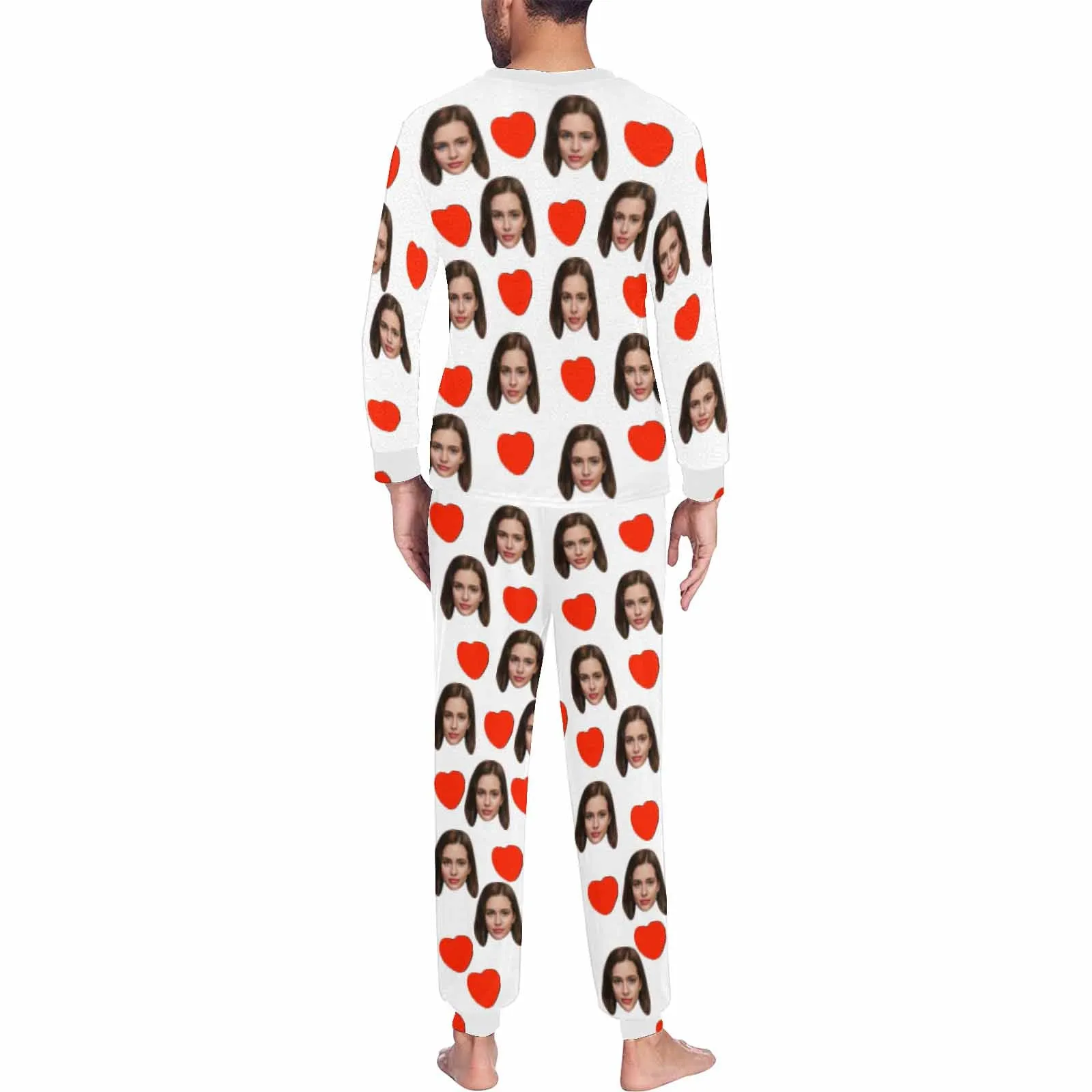 Custom Face Love Heart Girlfriend White Men's Long Pajama Set