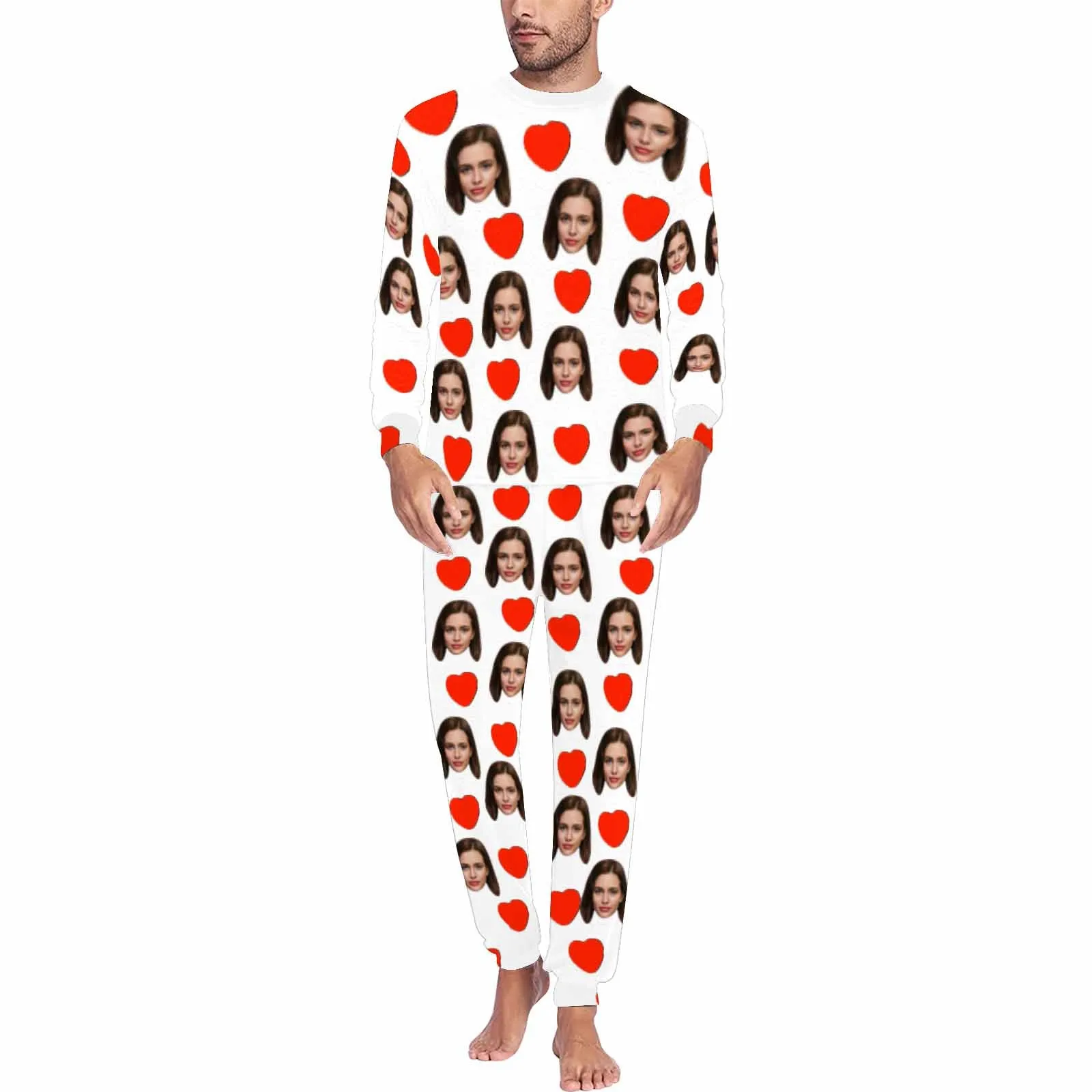 Custom Face Love Heart Girlfriend White Men's Long Pajama Set