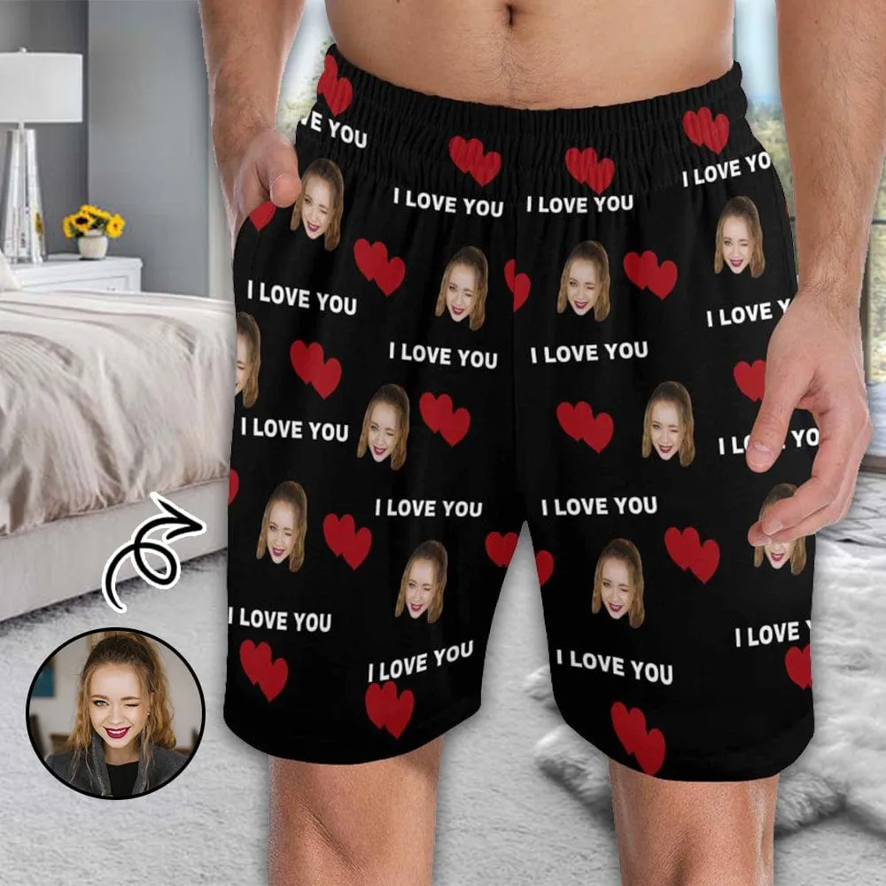 Custom Face Men's Pajama Shorts Personalized Love You Sleepwear Shorts