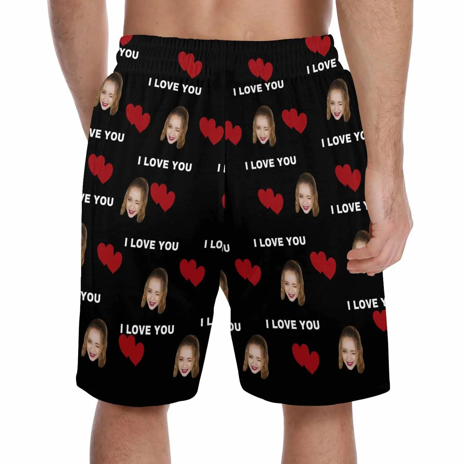 Custom Face Men's Pajama Shorts Personalized Love You Sleepwear Shorts