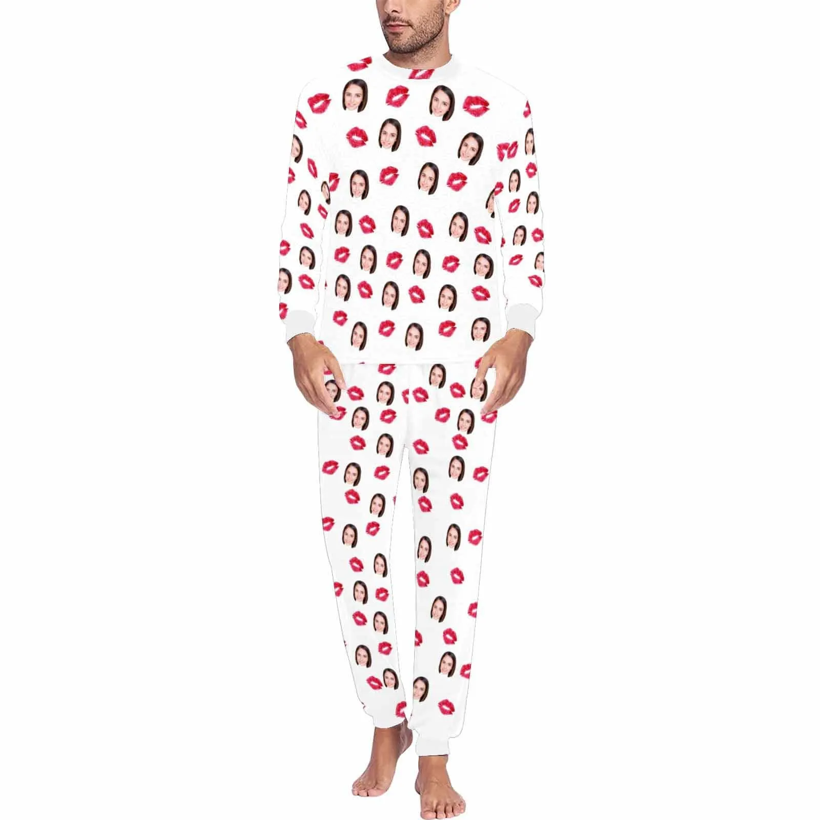 Custom Face Red Lips All Over Print Pajama Set&Couple Matching Pajamas Personalized Photo Pajama Set Sleepwear