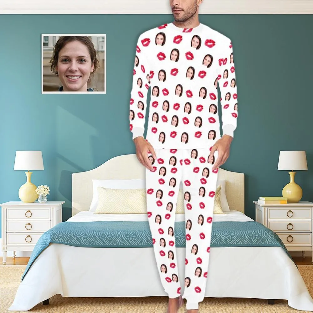 Custom Face Red Lips All Over Print Pajama Set&Couple Matching Pajamas Personalized Photo Pajama Set Sleepwear