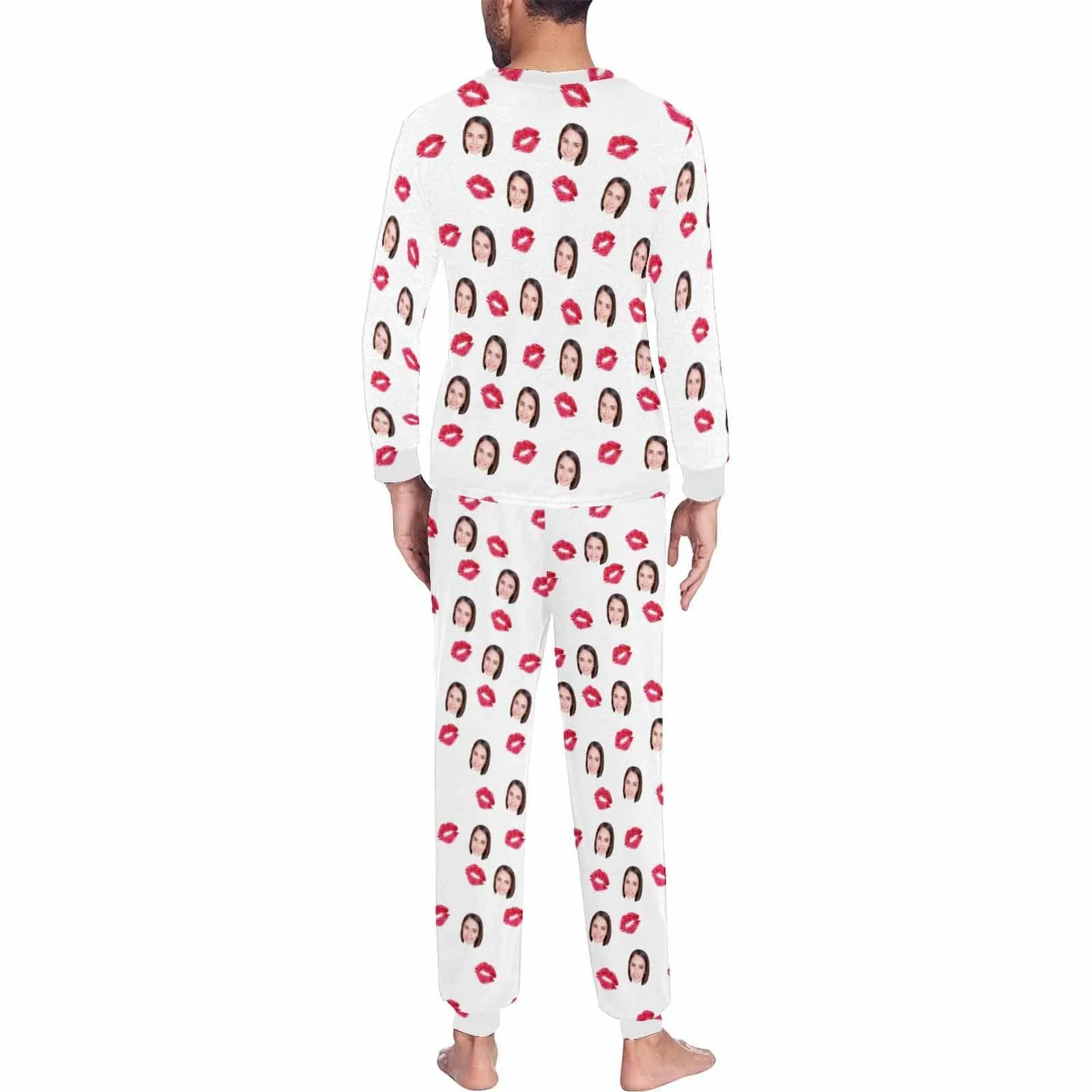 Custom Face Red Lips All Over Print Pajama Set&Couple Matching Pajamas Personalized Photo Pajama Set Sleepwear