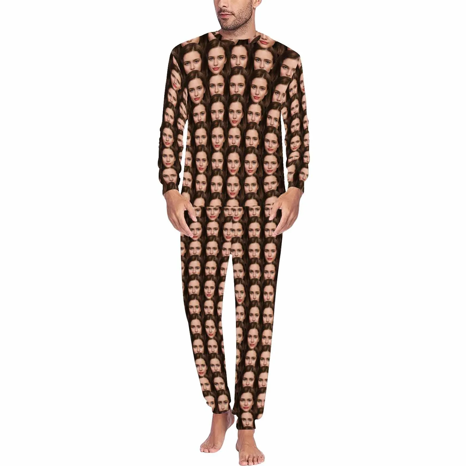 Custom Face Seamless Lover's Head Men's Long Pajama Set