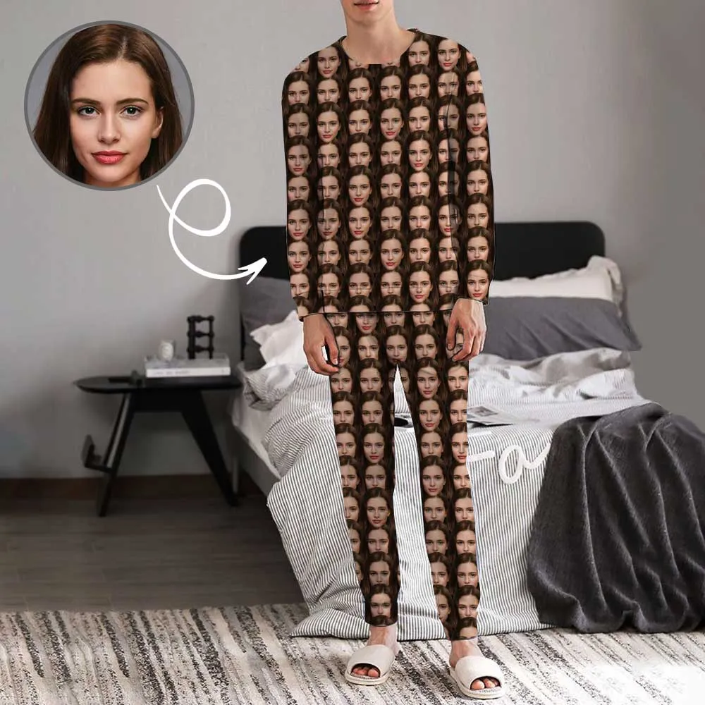 Custom Face Seamless Lover's Head Men's Long Pajama Set