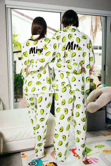 Custom Matching Pajamas Avocado Print, Avocado Pajamas - Script Vinyl