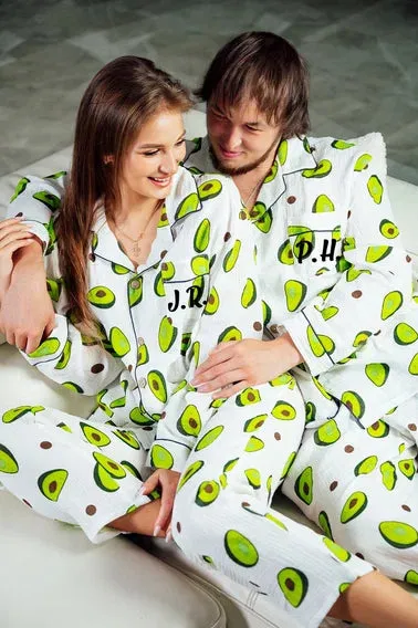 Custom Matching Pajamas Avocado Print, Avocado Pajamas - Script Vinyl