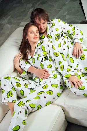 Custom Matching Pajamas Avocado Print, Avocado Pajamas - Script Vinyl