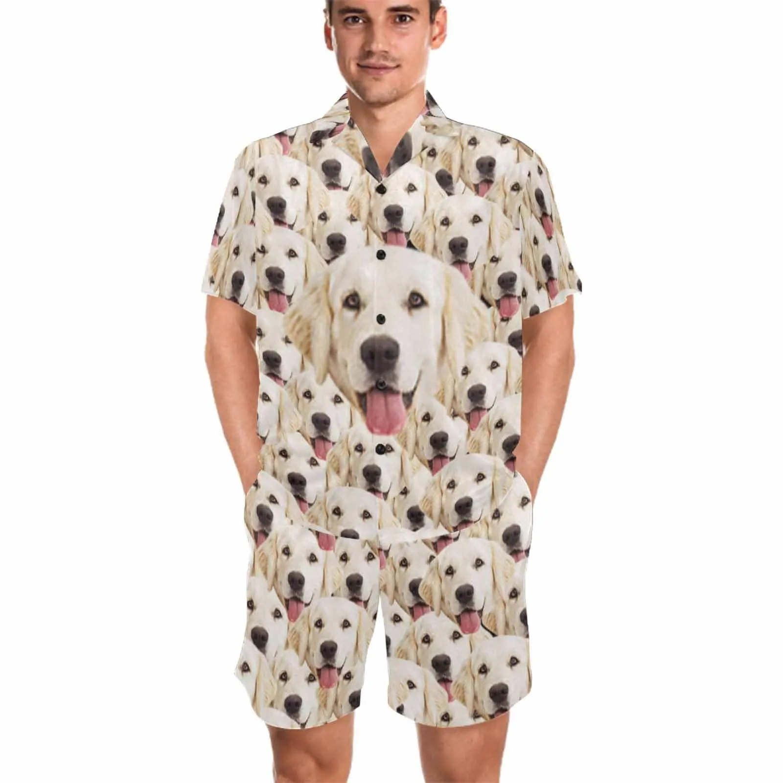 Custom Pet Face Pajamas Personalized My Lovely Dog Men's V-Neck Short Sleeve Pajama Set Funny Gift