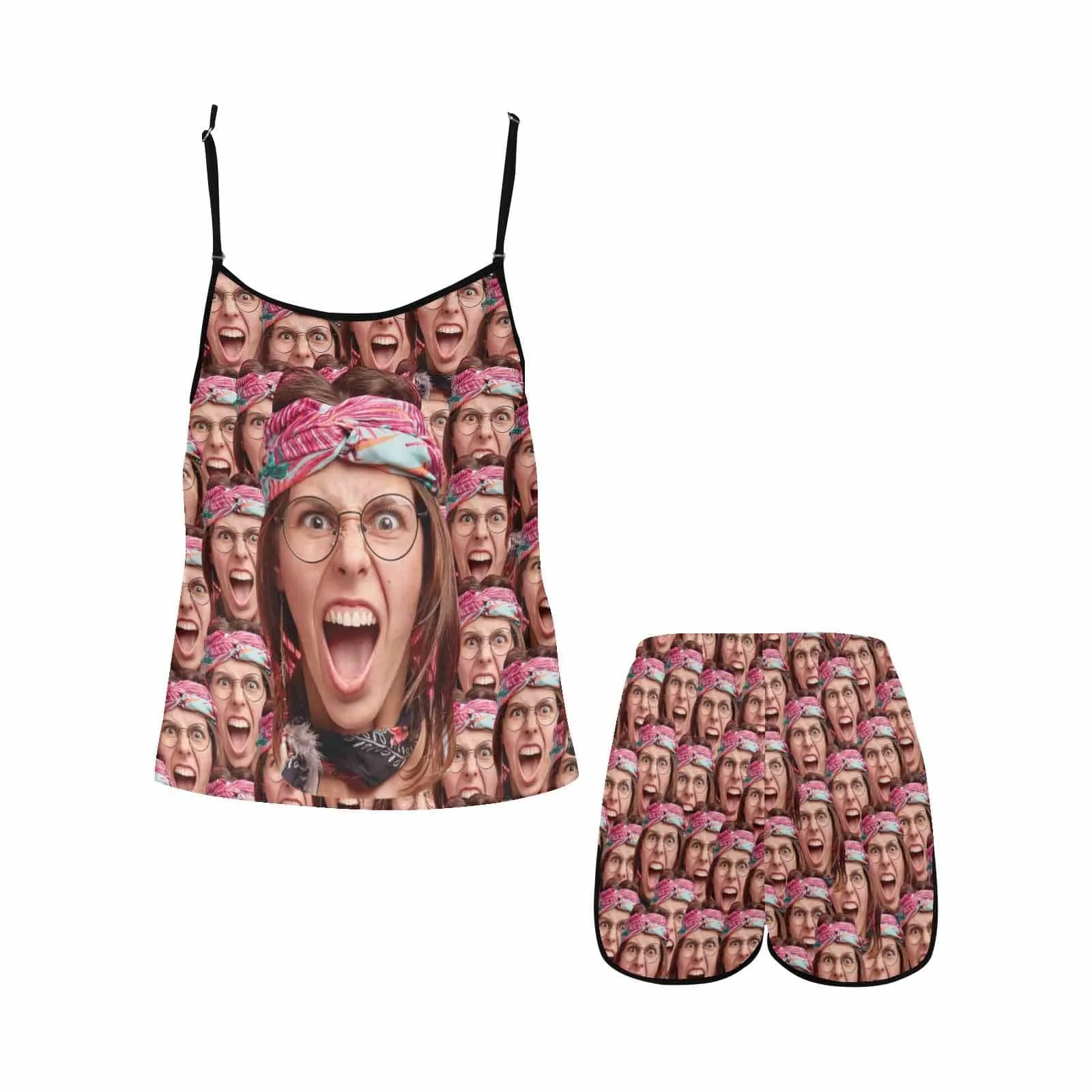 Custom Seamless Face Pajamas Personalized Women's Sexy Cami Pajamas Set