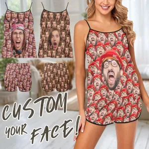 Custom Seamless Face Pajamas Personalized Women's Sexy Cami Pajamas Set