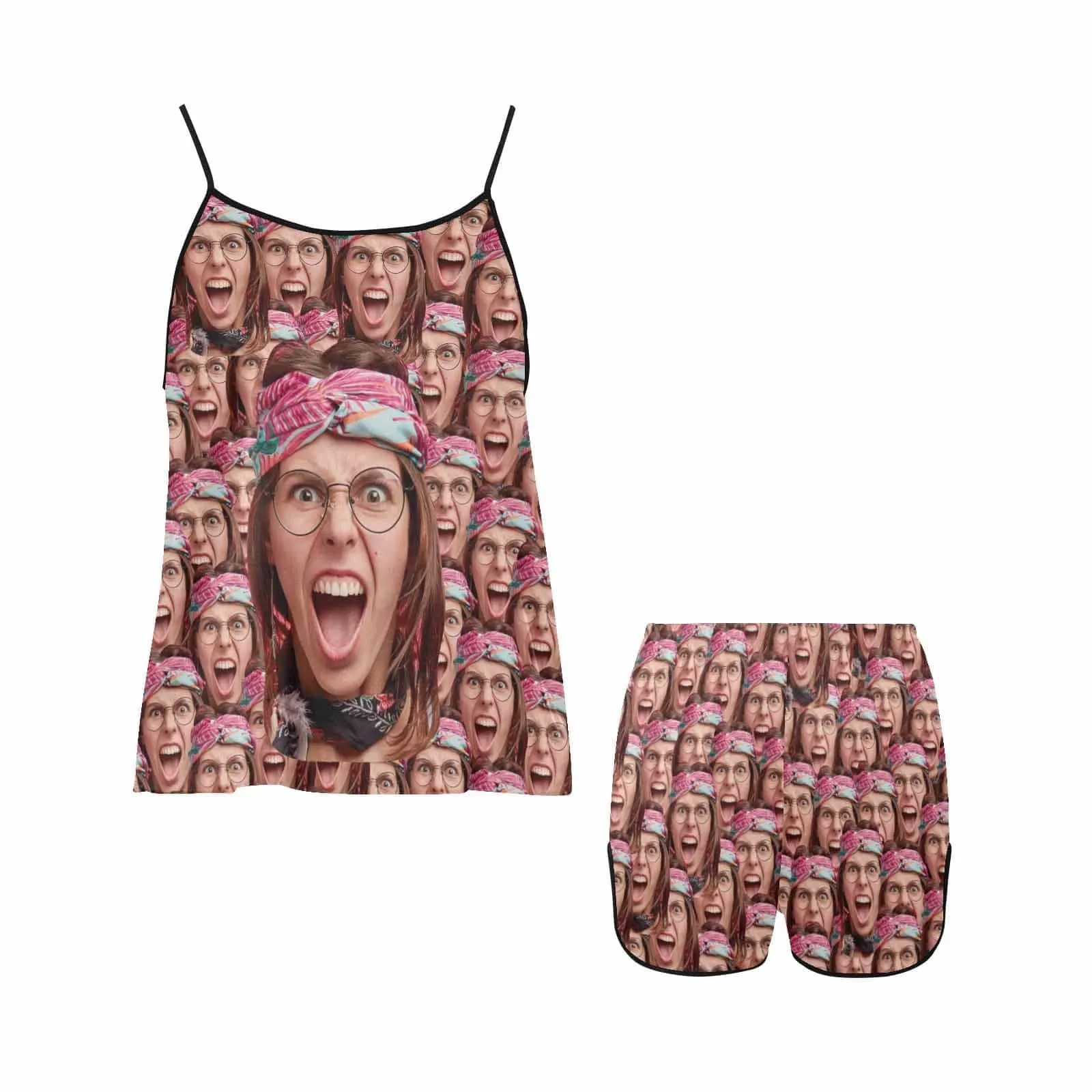 Custom Seamless Face Pajamas Personalized Women's Sexy Cami Pajamas Set