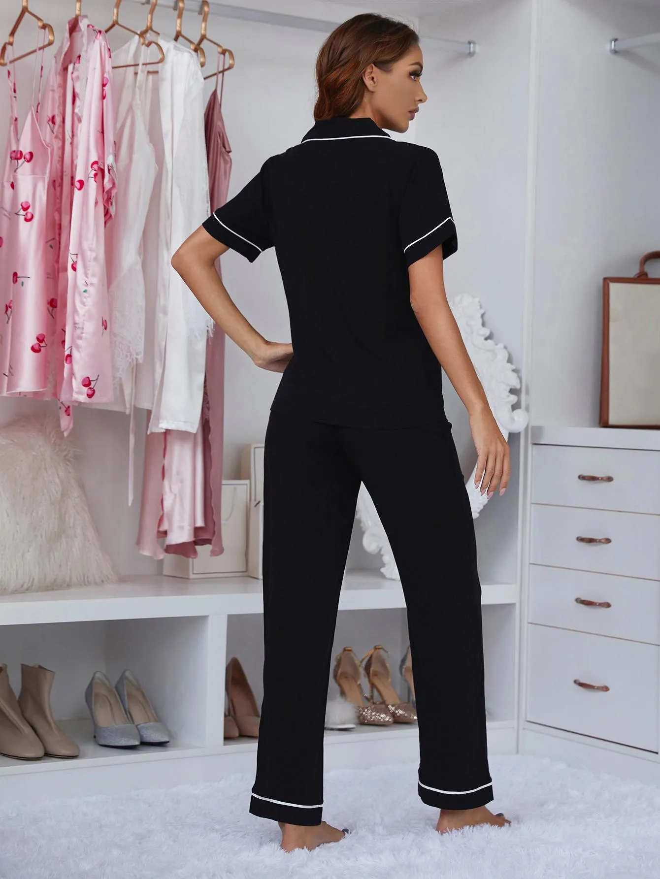 Cute Short Sleeve Top and Pants Pajama Set