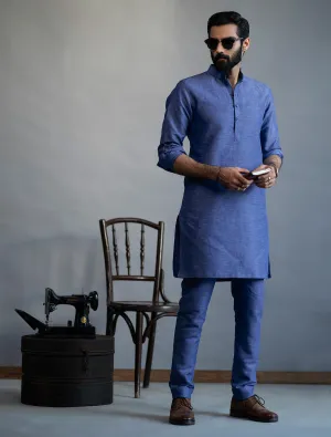 DENIM-BLUE LINEN KURTA PAJAMA