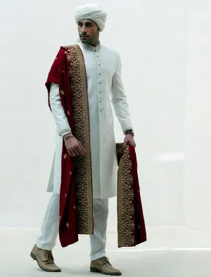 Designer Plain White Sherwani for Wedding Wear #GN108