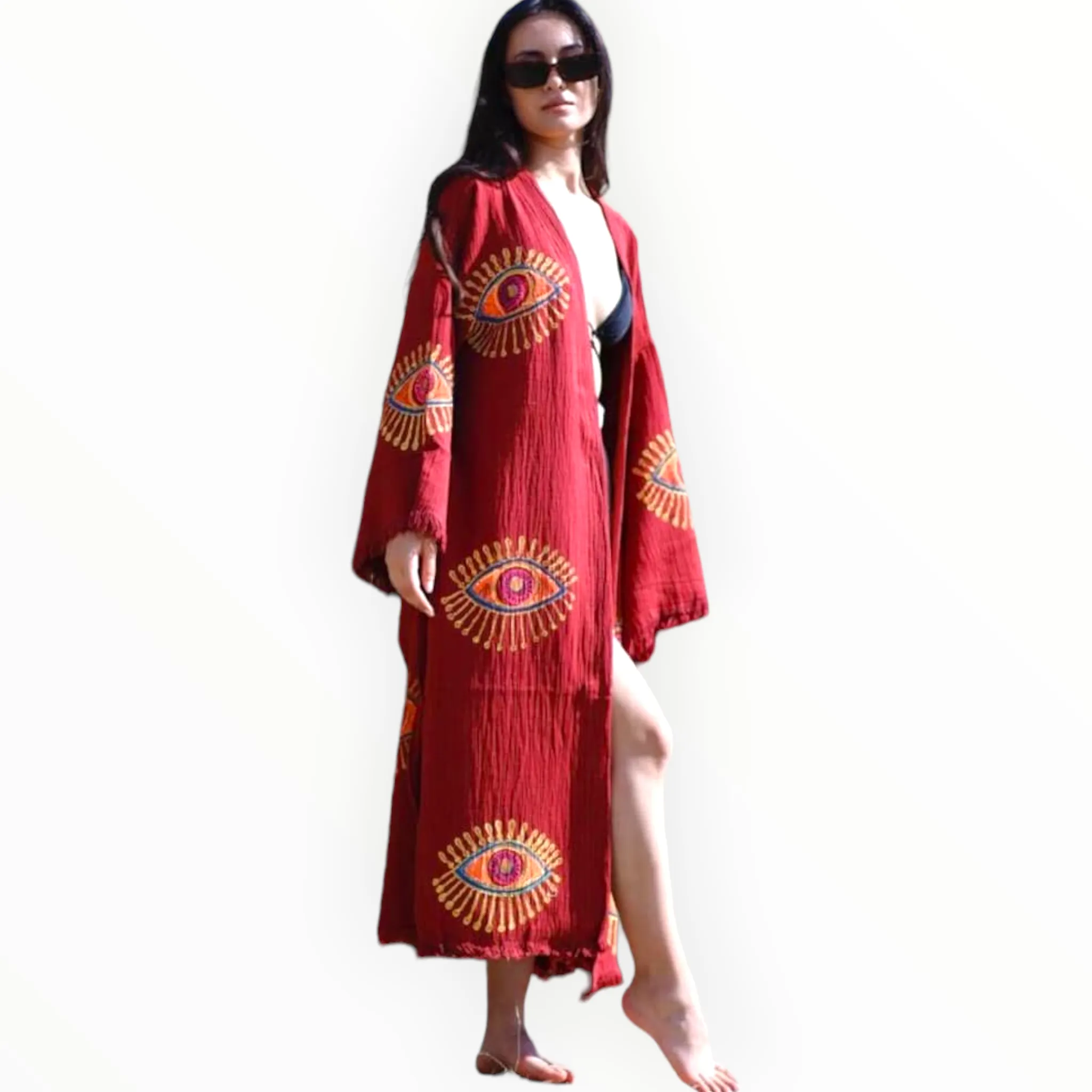 Evil Eye Terra Cotta Kimono Kaftan Robe