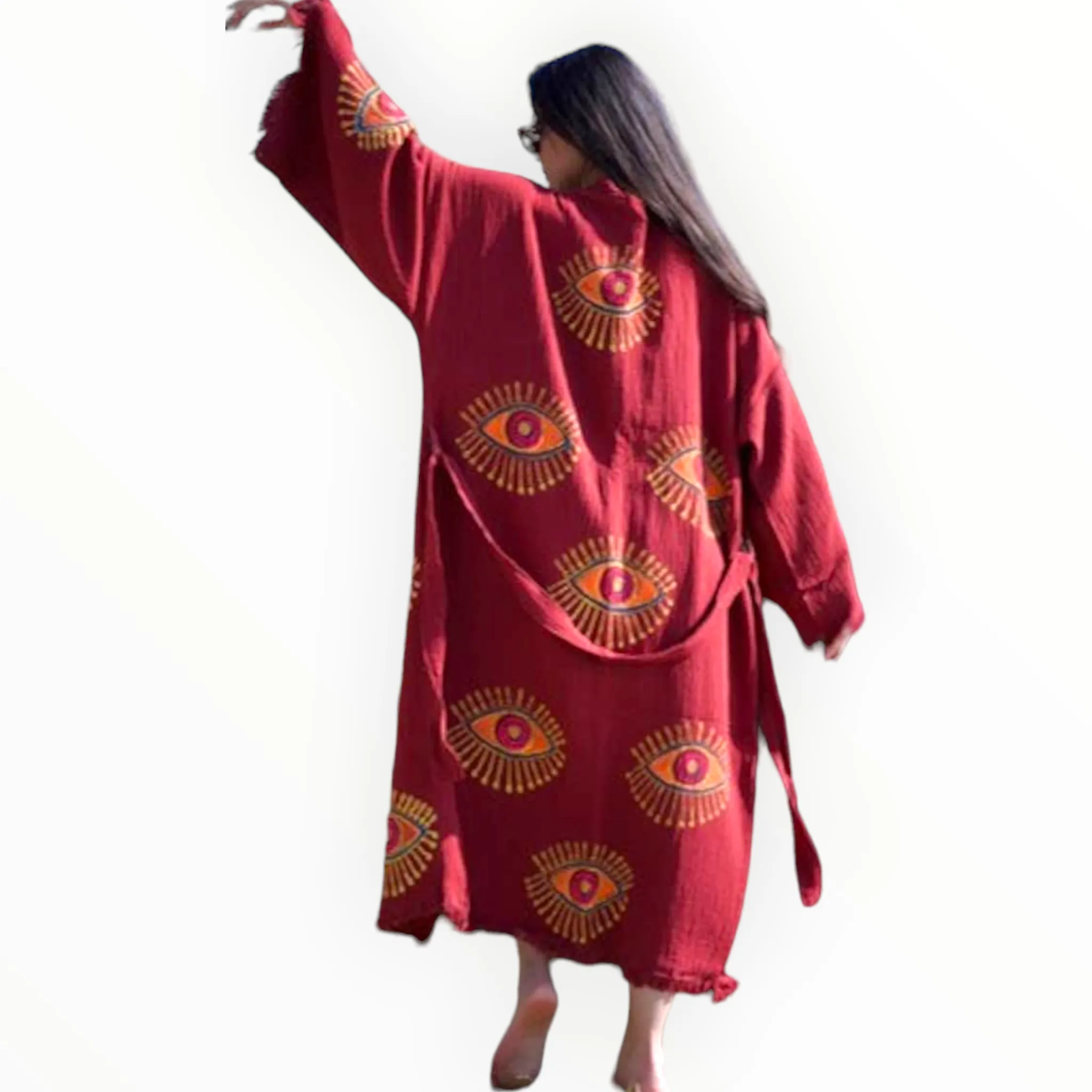 Evil Eye Terra Cotta Kimono Kaftan Robe