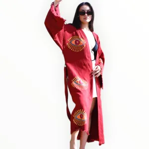 Evil Eye Terra Cotta Kimono Kaftan Robe