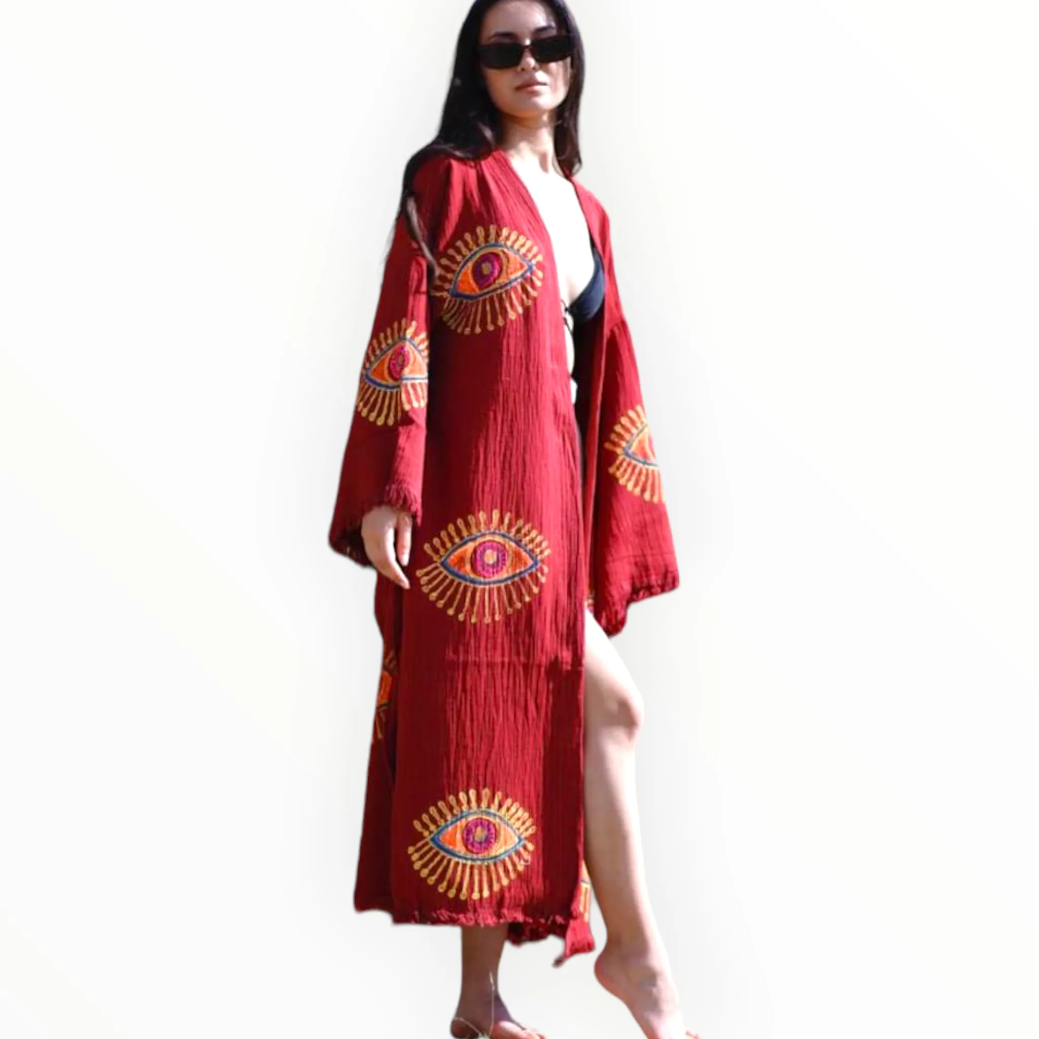 Evil Eye Terra Cotta Kimono Kaftan Robe