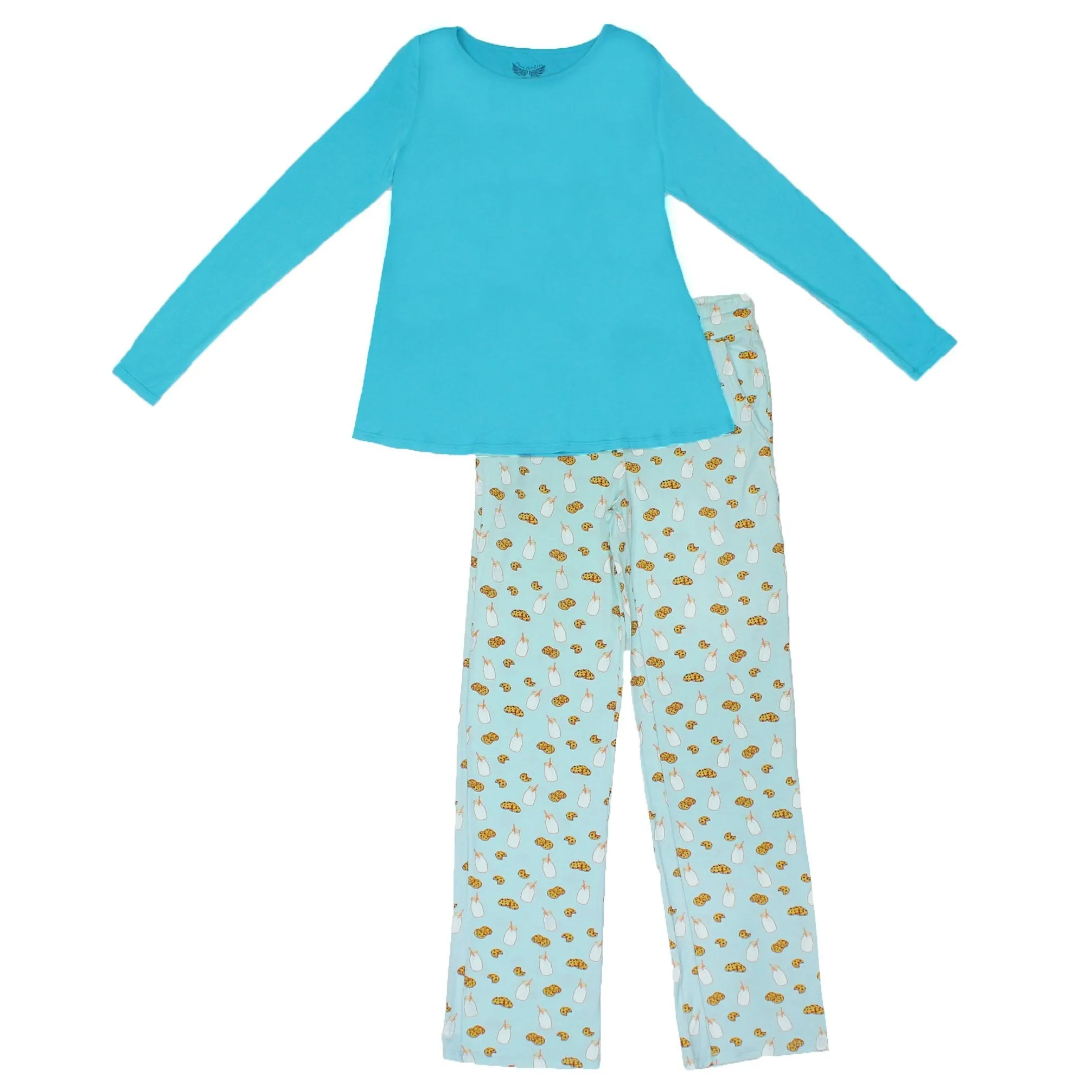 Frosted Blue Milk & Cookies Women's Long Sleeve Pajama Set