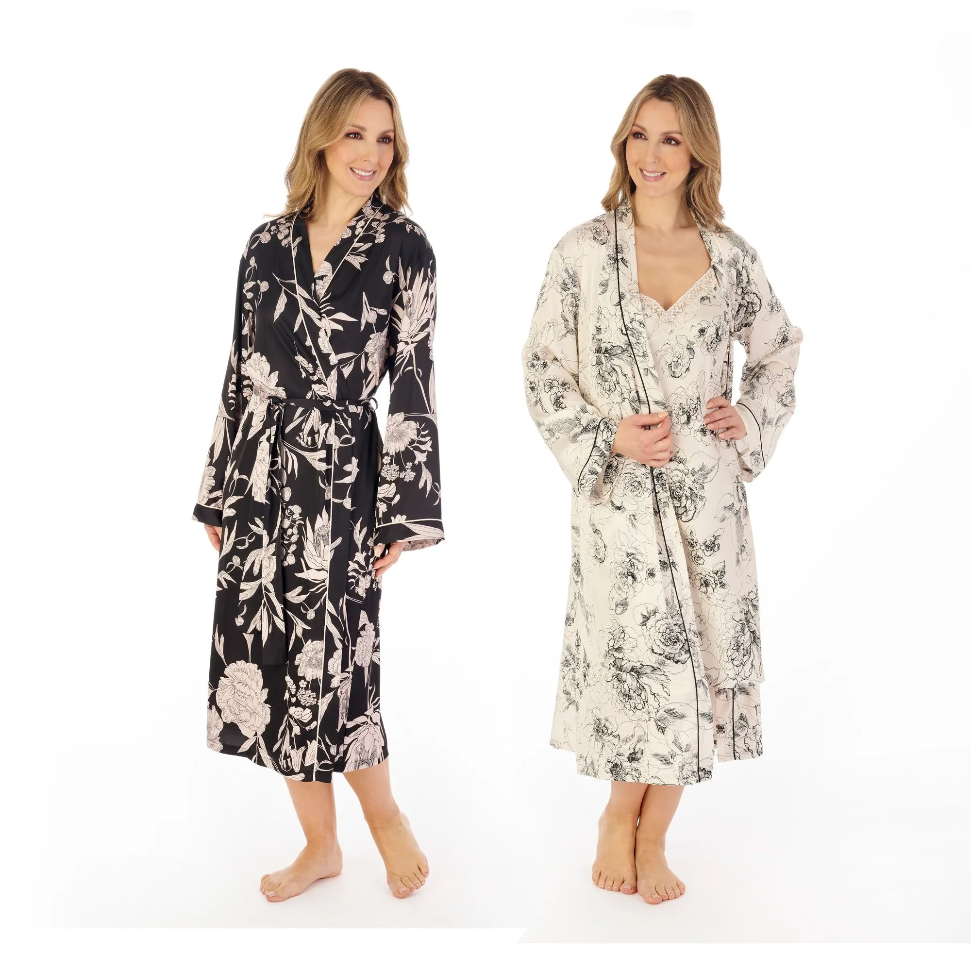 Gaspé Luxury Floral Satin Wrap Dressing Gown