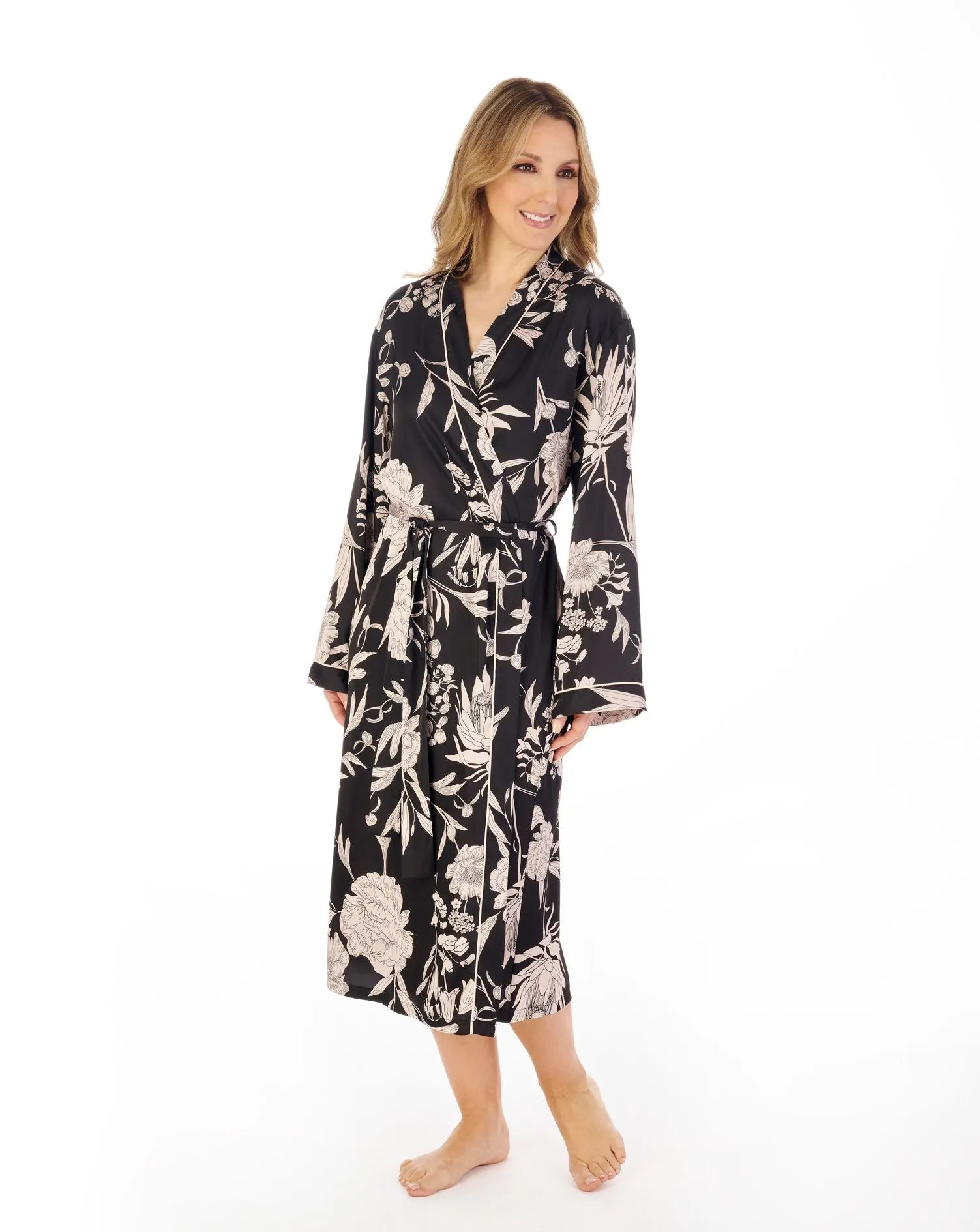 Gaspé Luxury Floral Satin Wrap Dressing Gown