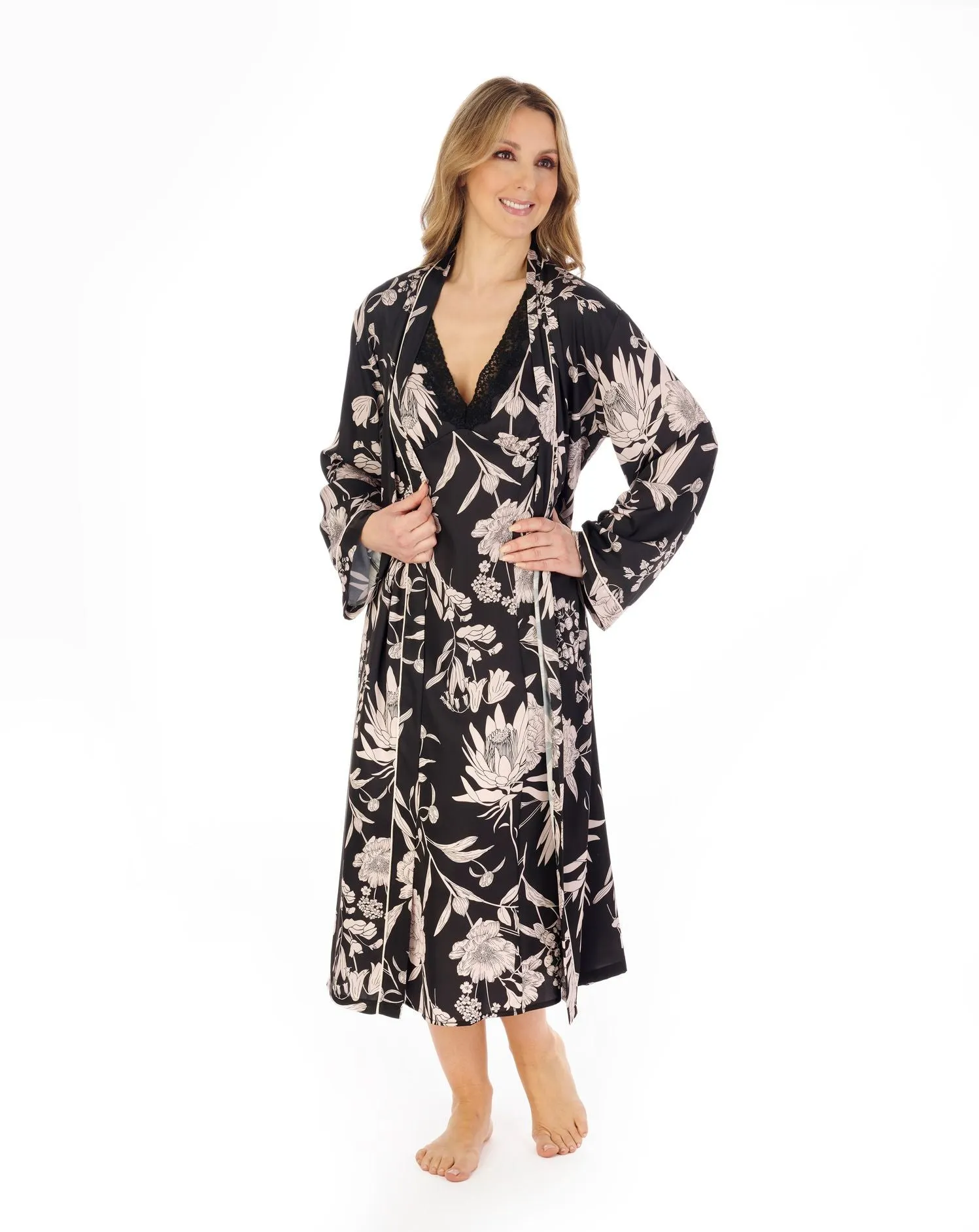 Gaspé Luxury Floral Satin Wrap Dressing Gown