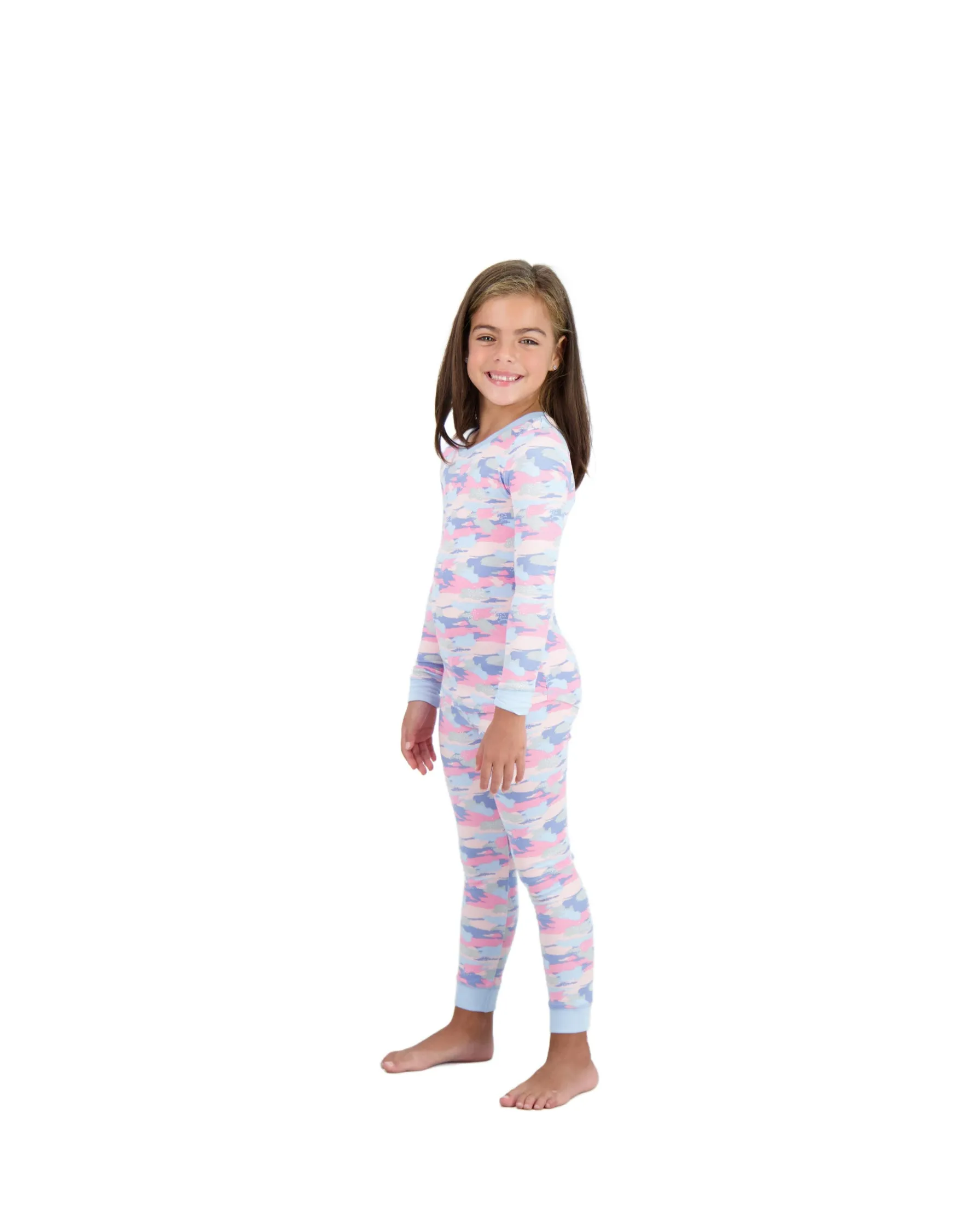 Girls 2-Piece Super Soft Jersey Snug-Fit Pajama Set- Camo, Multicolored Pajama Set for Girls