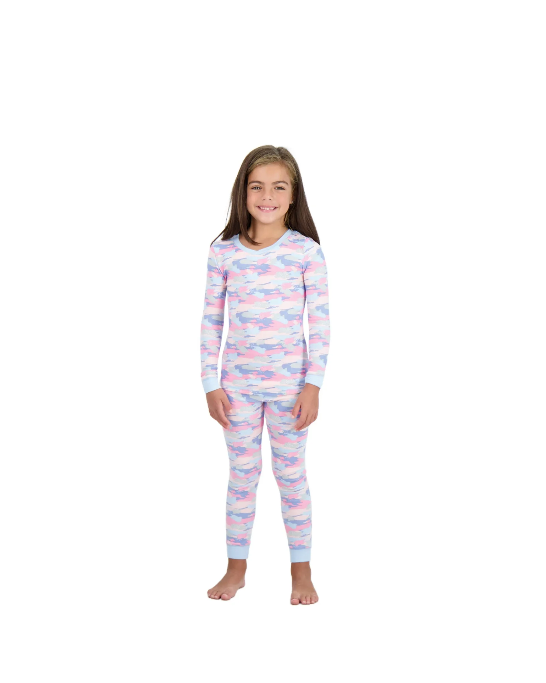 Girls 2-Piece Super Soft Jersey Snug-Fit Pajama Set- Camo, Multicolored Pajama Set for Girls