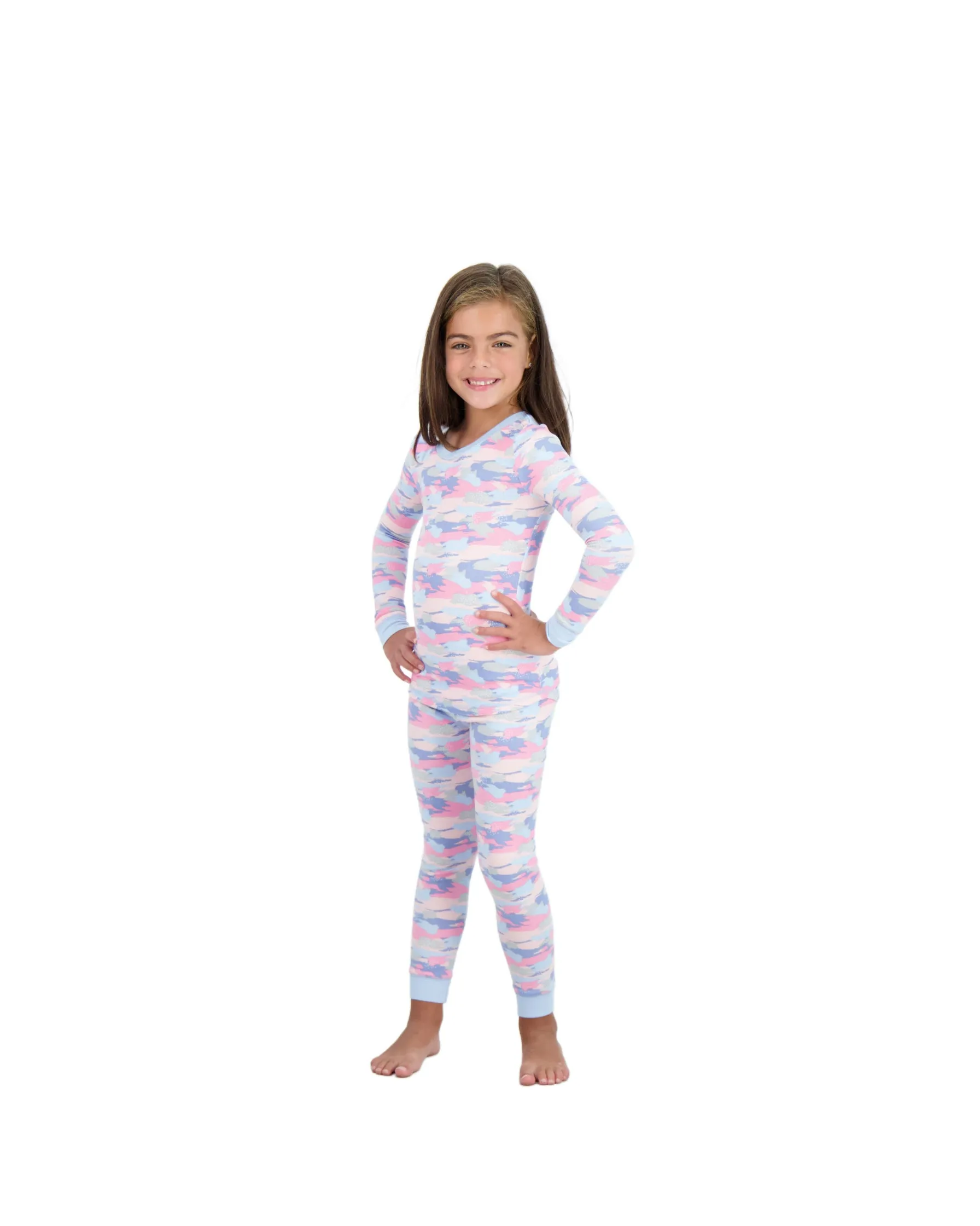 Girls 2-Piece Super Soft Jersey Snug-Fit Pajama Set- Camo, Multicolored Pajama Set for Girls