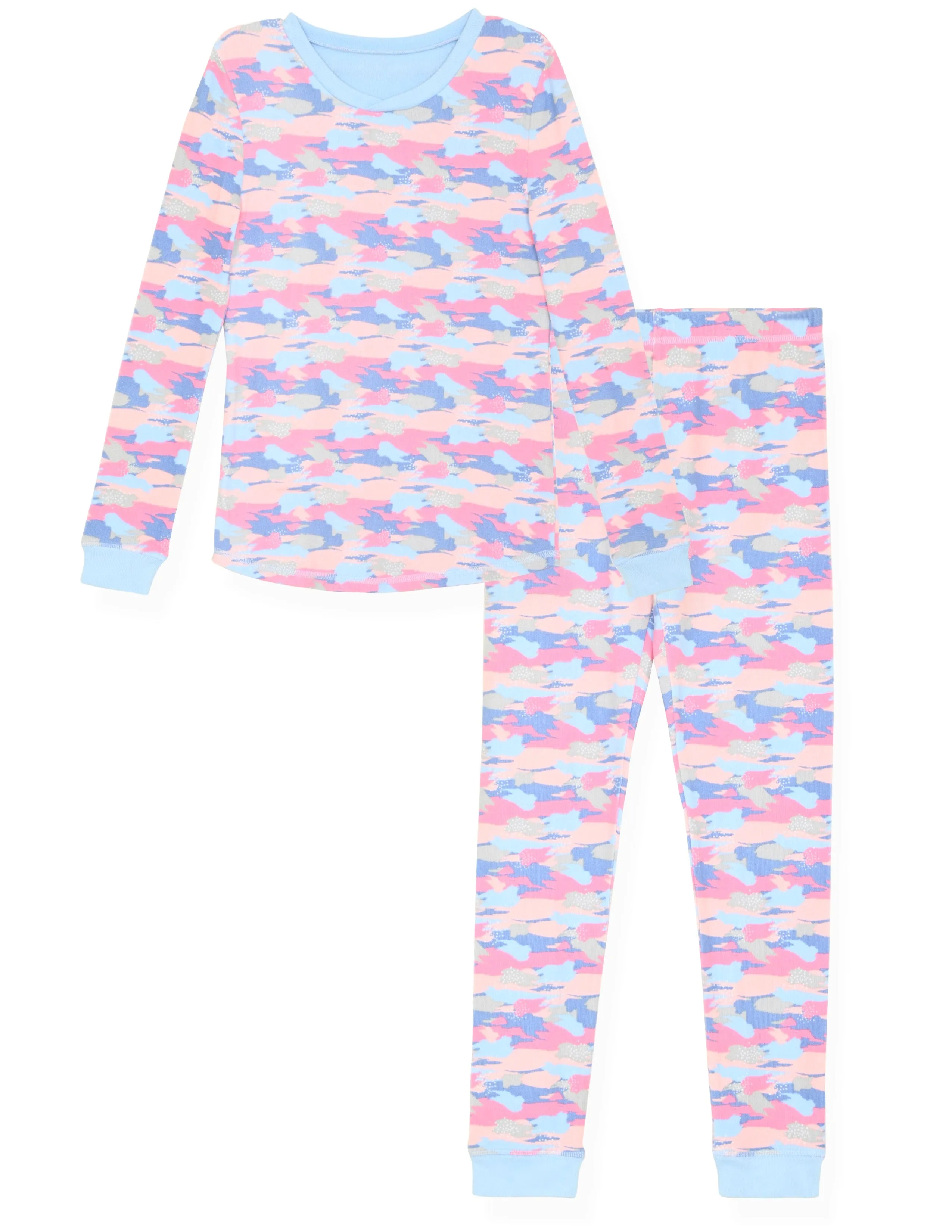 Girls 2-Piece Super Soft Jersey Snug-Fit Pajama Set- Camo, Multicolored Pajama Set for Girls