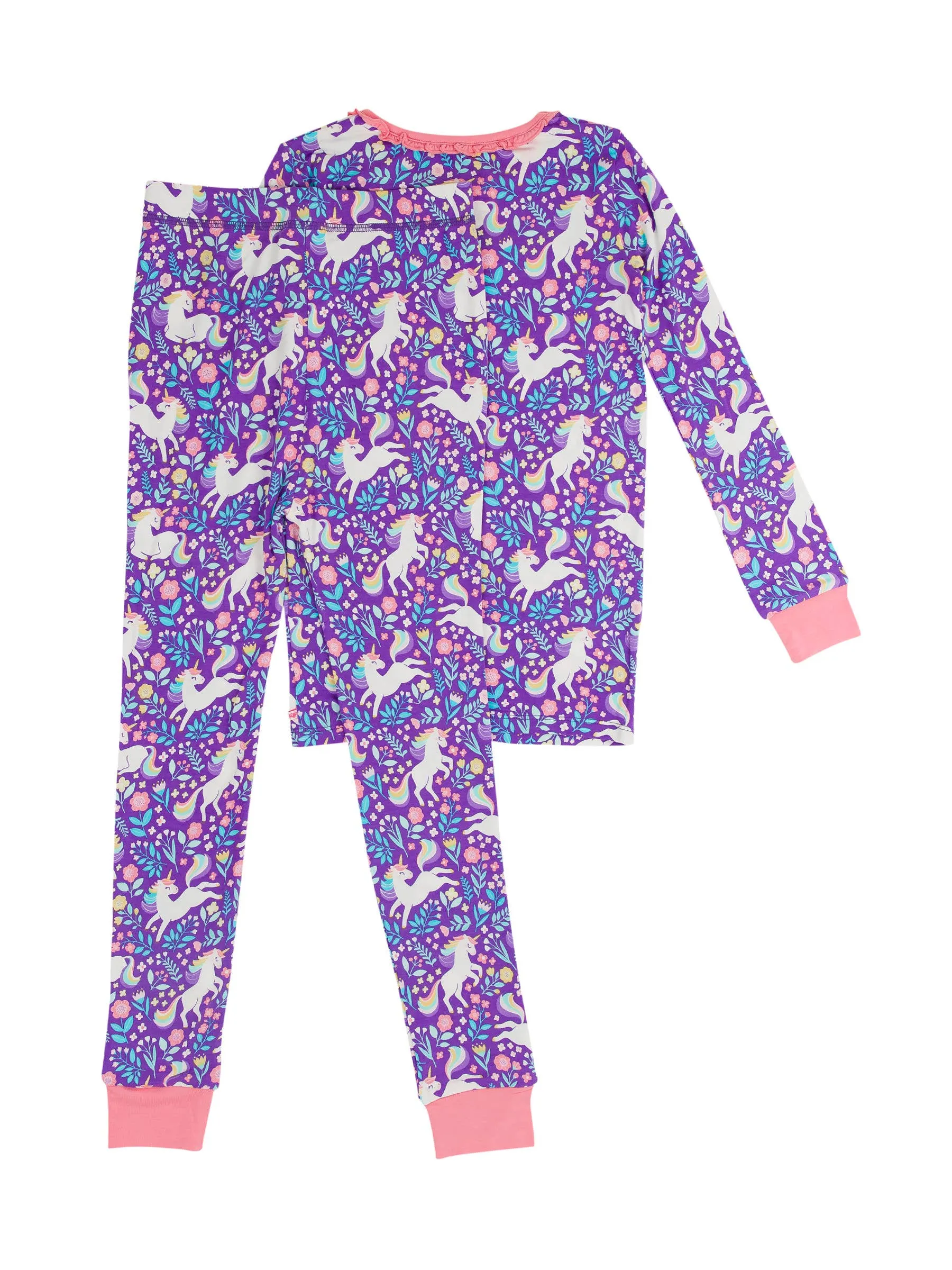 Girls Unicorn Meadow Bamboo Viscose Ruffle Long Sleeve Pajama Set