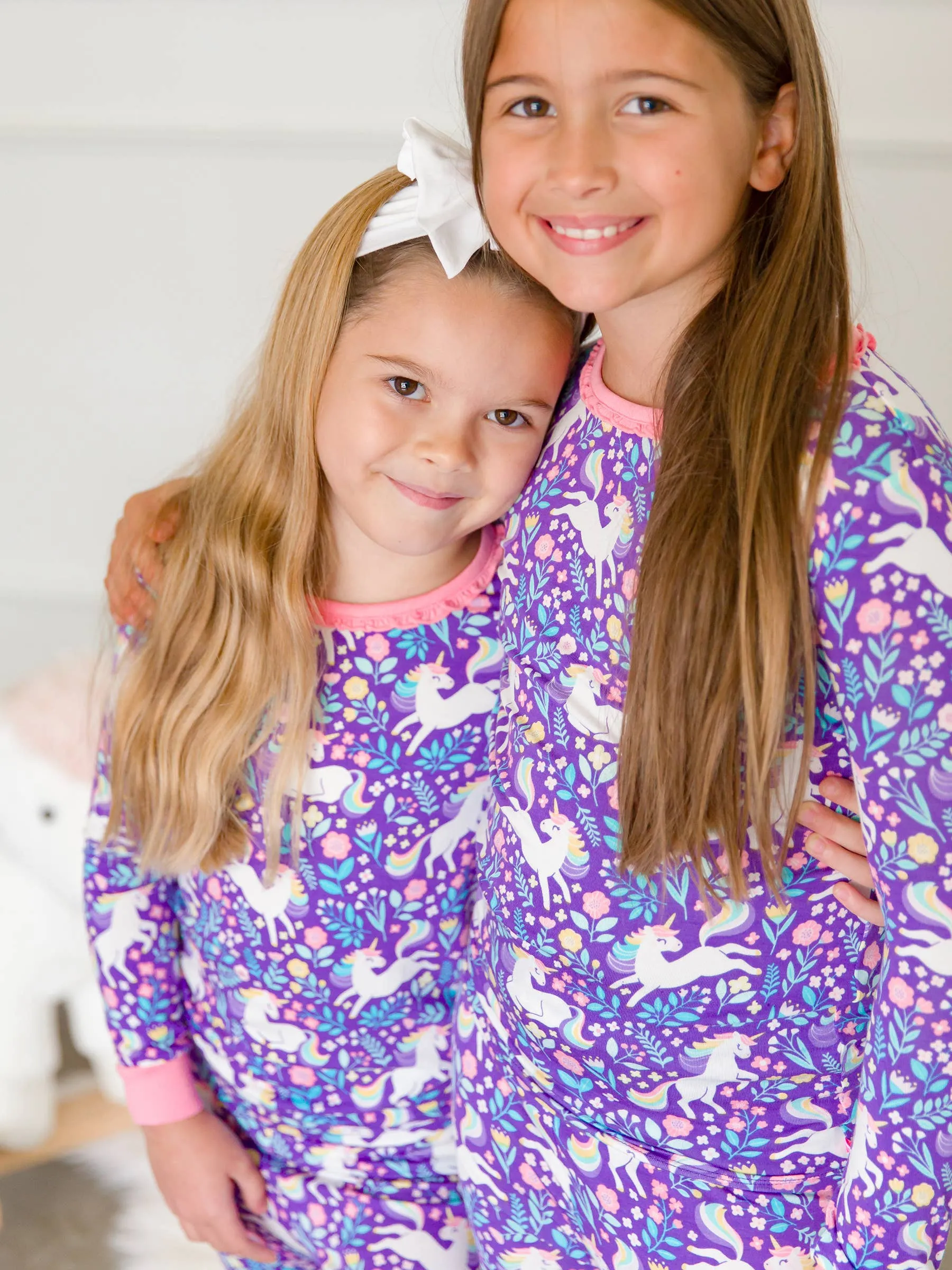 Girls Unicorn Meadow Bamboo Viscose Ruffle Long Sleeve Pajama Set