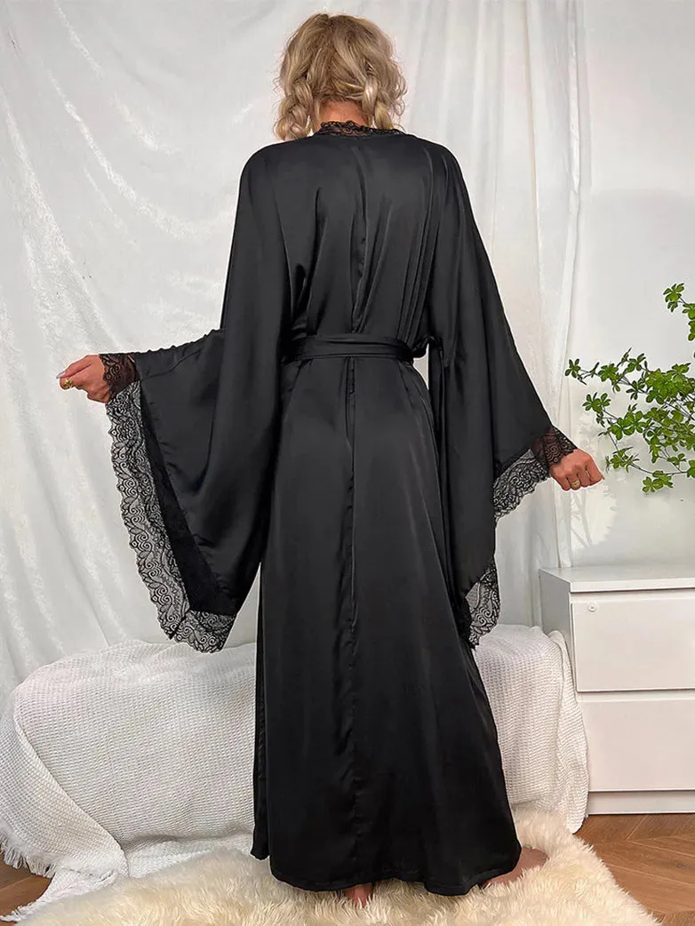 Gothic Sexy Satin Lace Nightgown Women Pajamas