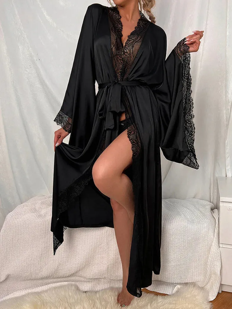 Gothic Sexy Satin Lace Nightgown Women Pajamas