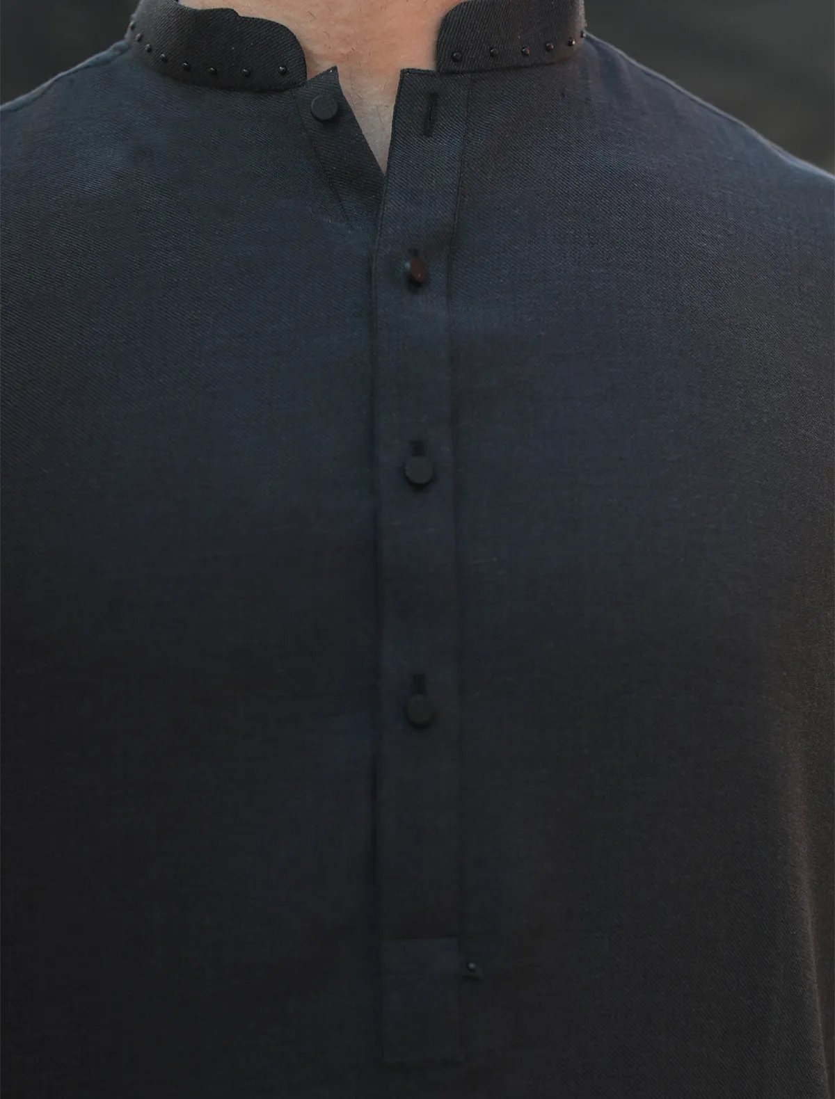 GRAY KURTA PAJAMA WITH BAND COLLAR