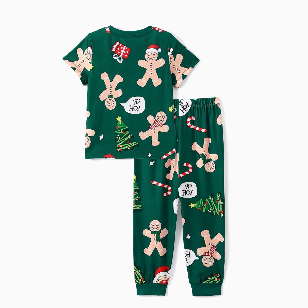 Green Short Sleeve Christmas Pajama Allover Gingerbread Santa Tree Gifts Print