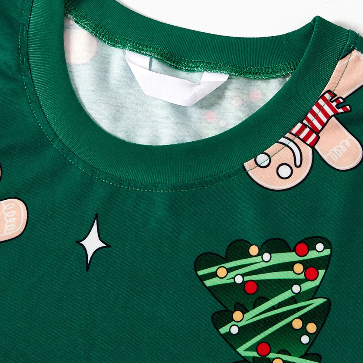 Green Short Sleeve Christmas Pajama Allover Gingerbread Santa Tree Gifts Print