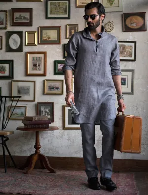 GREY HIGH COLLAR KURTA