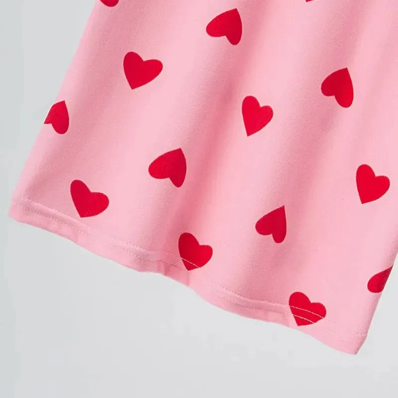 Heart Print Girls' Pajama Set