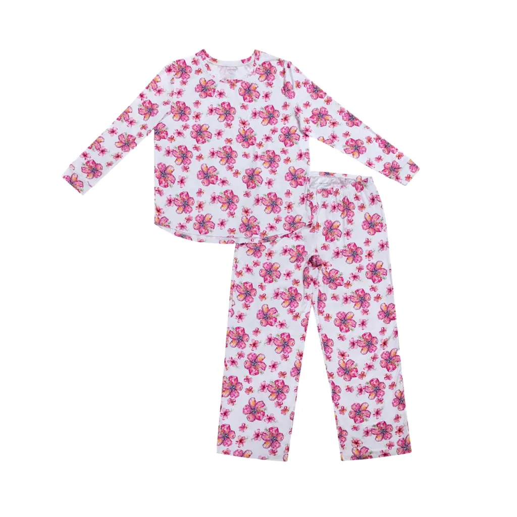 Hibiscus Kiss Women's Long Bamboo Pajamas