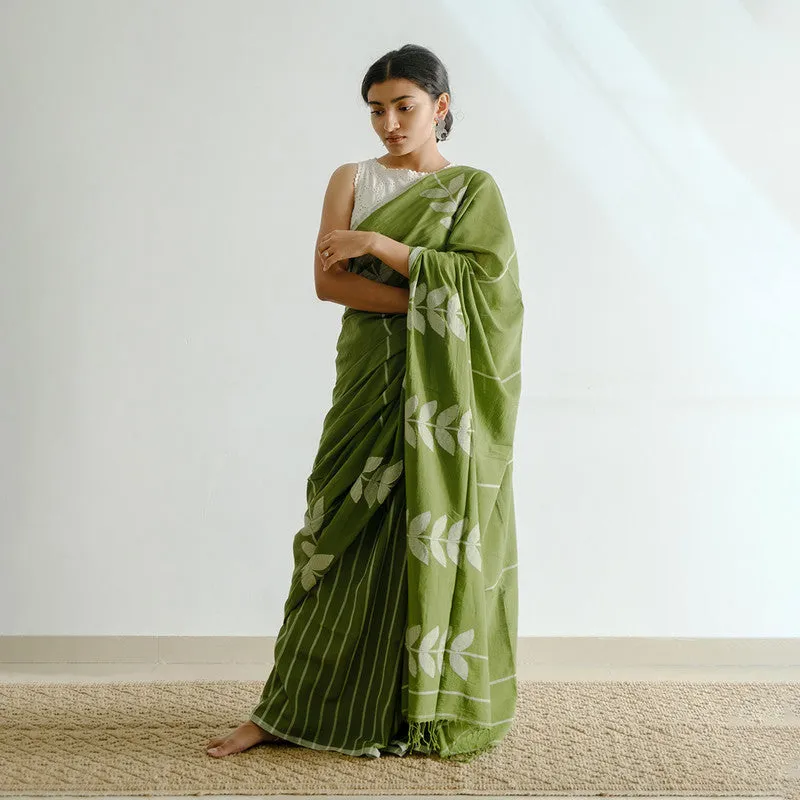 Jamdani Cotton Saree | Moss Green