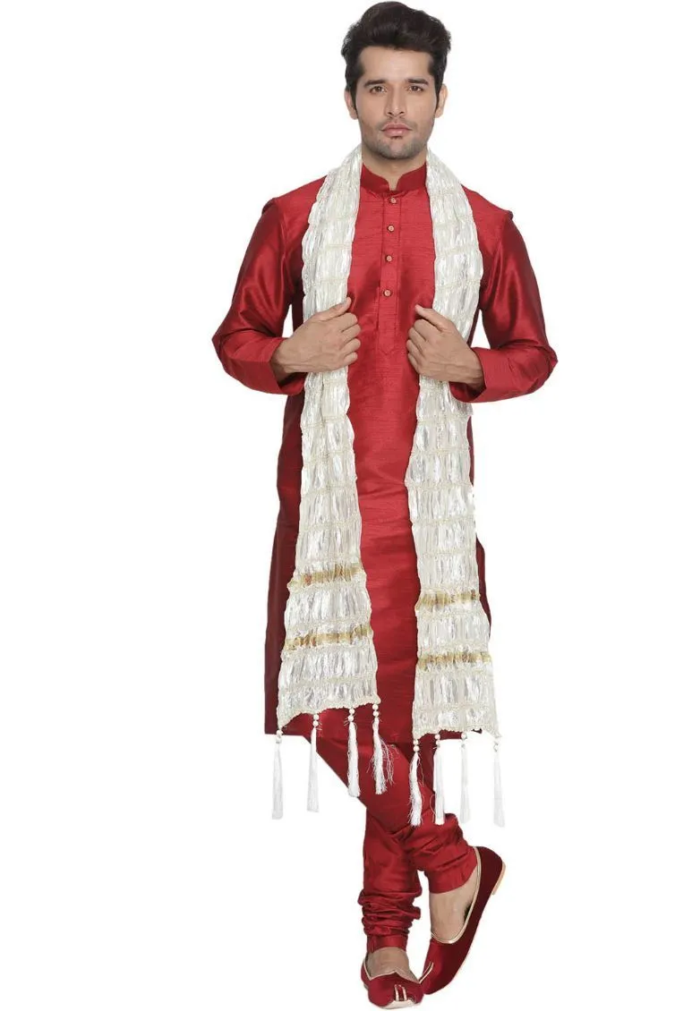 Jashvi Men's White Viscose Dupatta