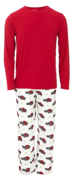 KicKee Pants Natural Christmas Hippo Men's L/S Pajama Set